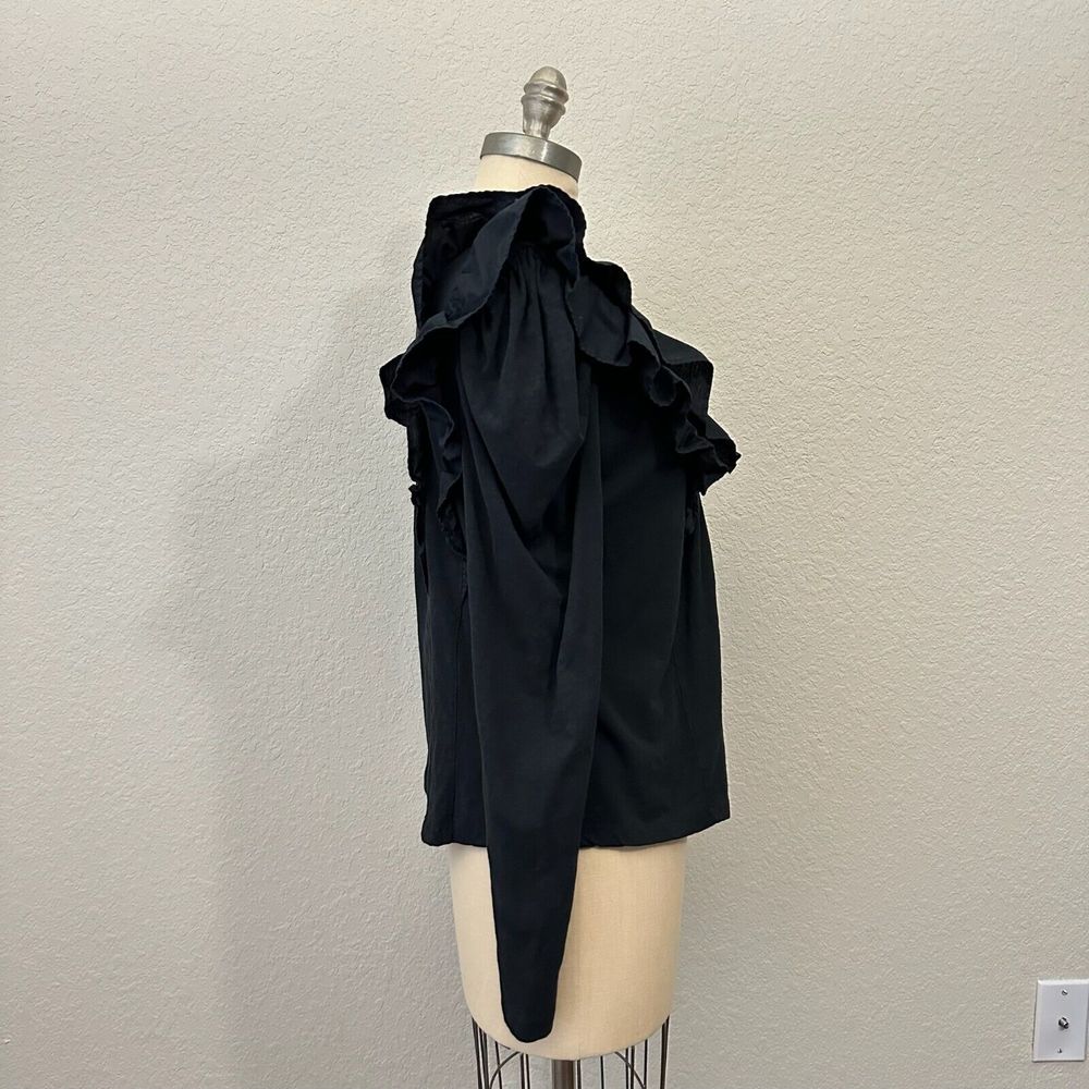 ANTHROPOLOGIE Long Sleeve Black Ruffled V-Neck Top - Picture 6 of 11
